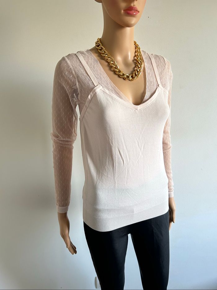 Pull rose clair neuf avec plumetis Morgan taille XS (valeur 40€) - photo numéro 2