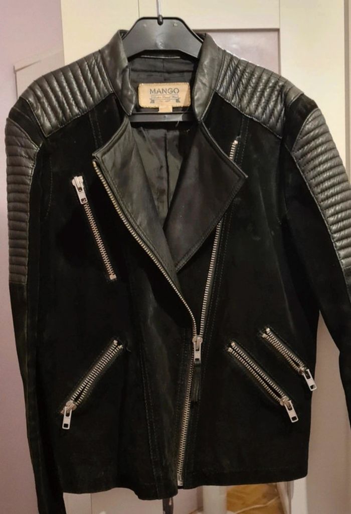Perfecto Mango cuir et daim noir véritable T 38 très bon etat - photo numéro 2