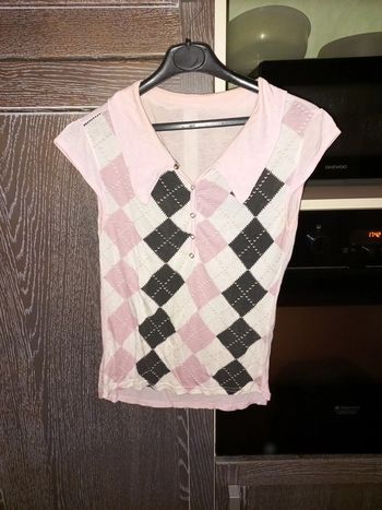 Tee-shirt façon polo noir blanc et rose taille unique