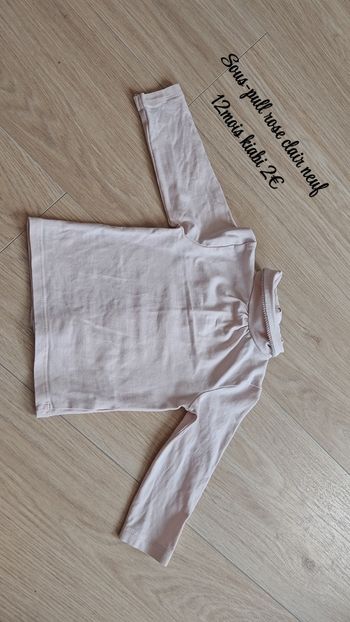 Sous-pull rose clair 12mois neuf Kiabi 