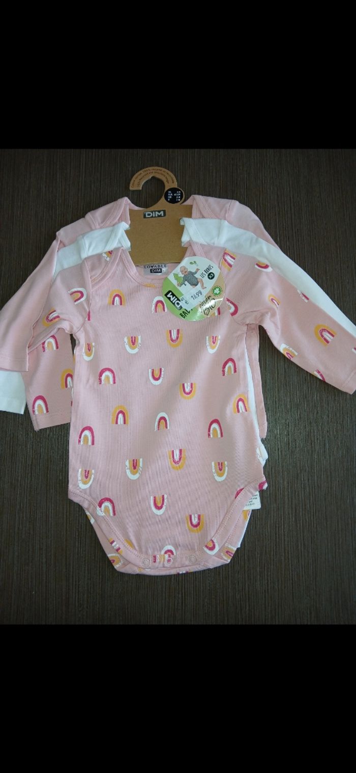 Lot de 3 bodies manches longues fille DIM 3 mois