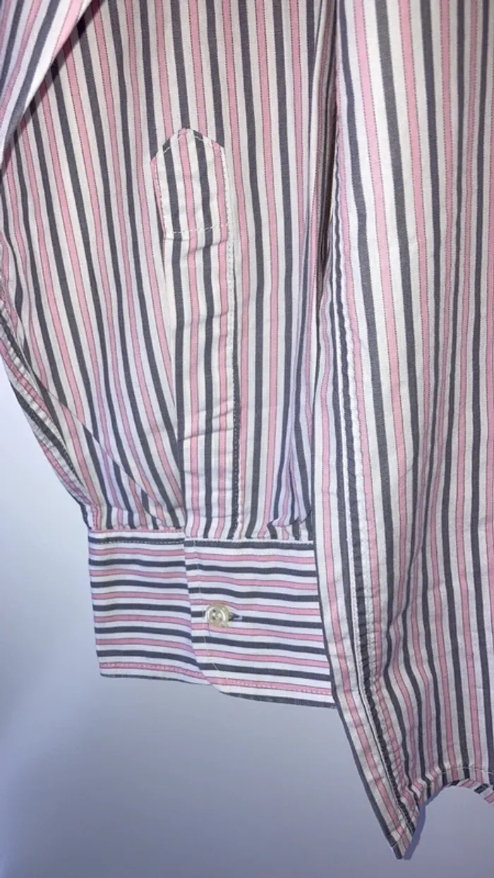 Chemise homme manches longues blanche à rayures grises et roses L Status - photo numéro 4