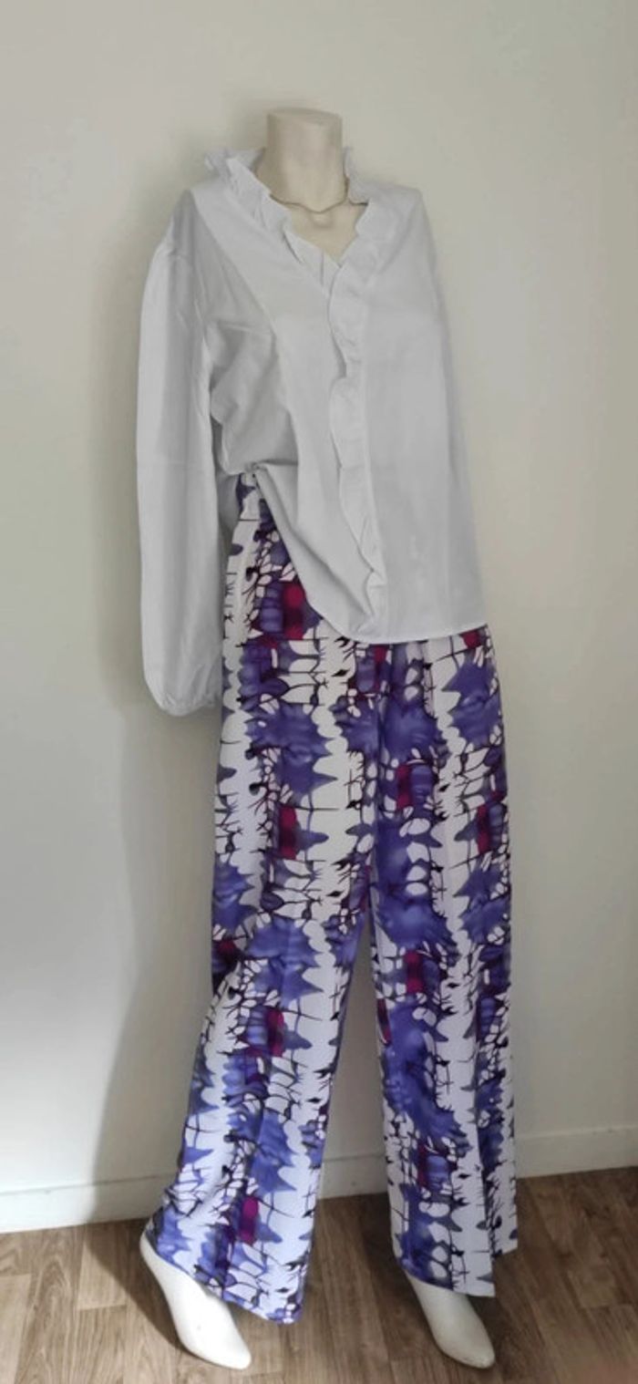 Pantalon Palazzo Vibrant & Blouse Romantique Blanche - photo numéro 8