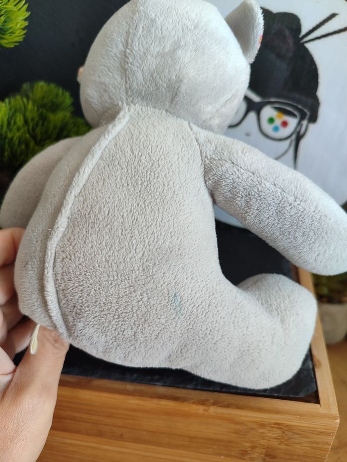 peluche Doudou ours pantin Musti mustela blanc gris rose fleur Rouge DD003554 - photo numéro 3