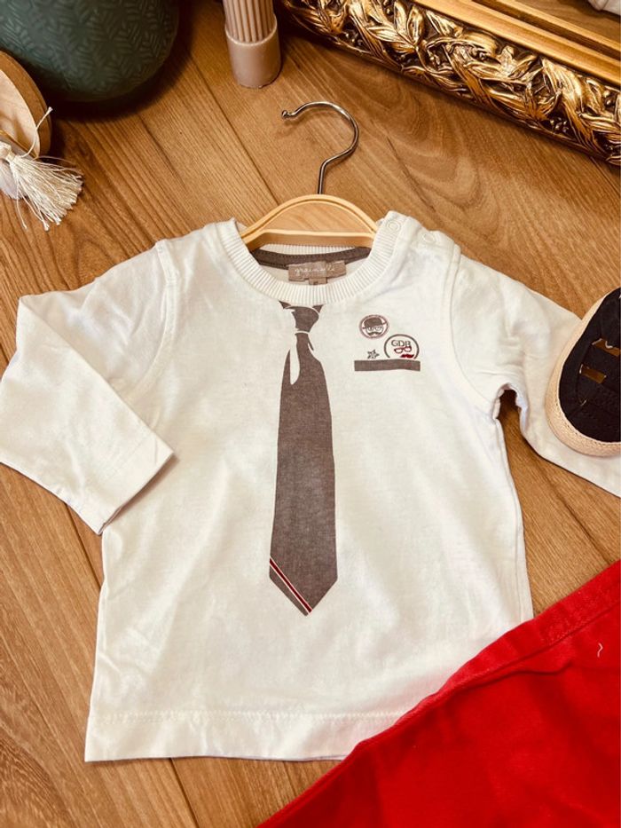 Taille 6 mois ensemble 2 pièces garçon grain de blé blanc et rouge * cravate * 💙 - photo numéro 2