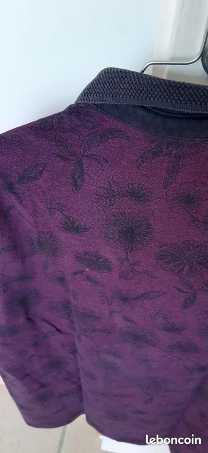 Polo violine motifs fleurs noires / Brice / Taille L - photo numéro 4