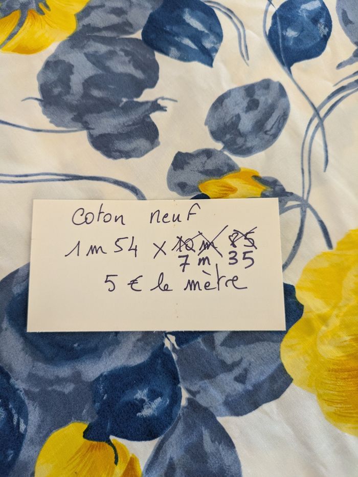 Tissu vintage fleurs bleues jaunes - photo numéro 5