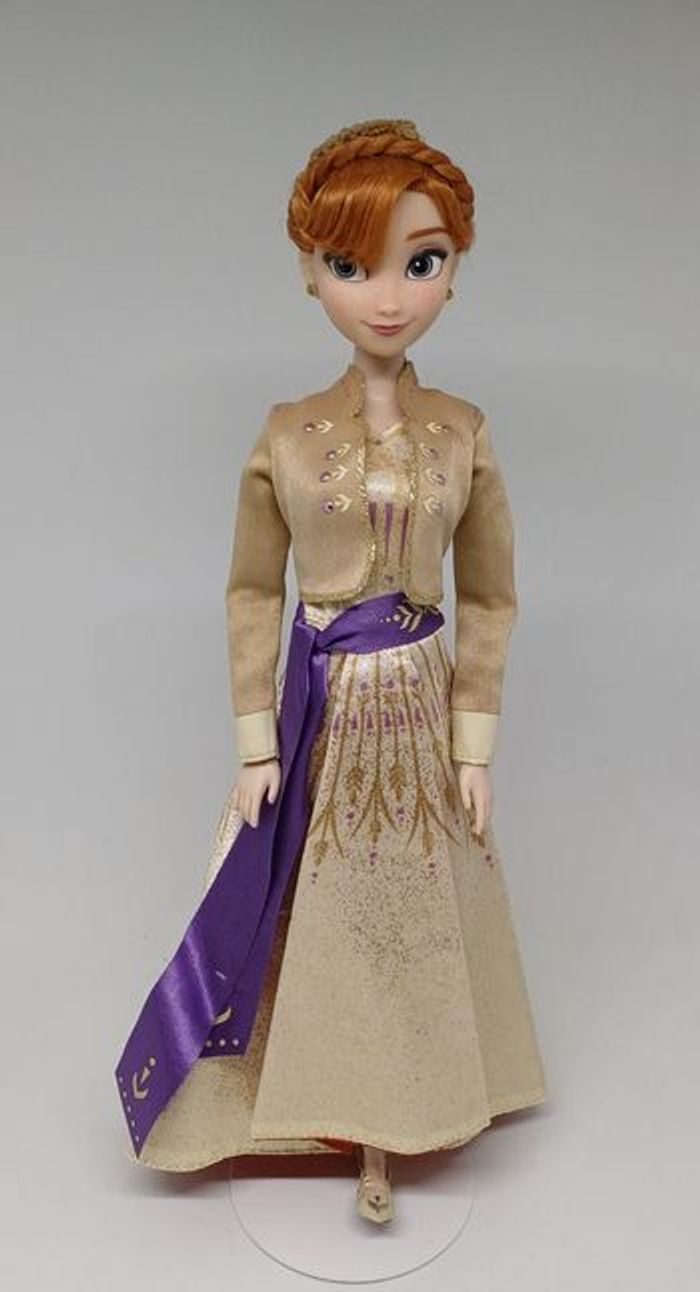 Rare 2 poupées Anna et Elsa Reine des neiges 2 Frozen Disney robe dorée mauve princesse - photo numéro 8