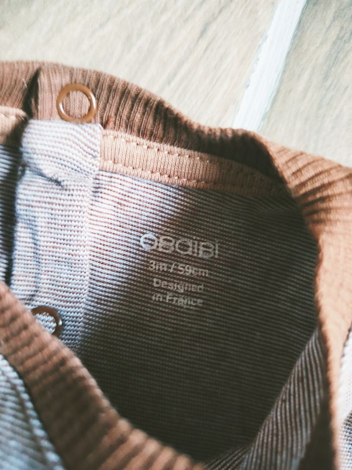 🐶Obaïbi - Ensemble Pantalon molletonné marron et T-shirt motifs ours- Taille 3 mois - photo numéro 6