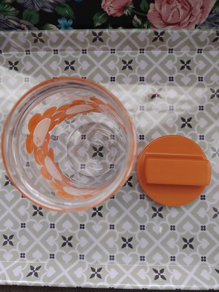 Pot/Bocal henkel fleurs oranges vintage années 70 - photo numéro 3