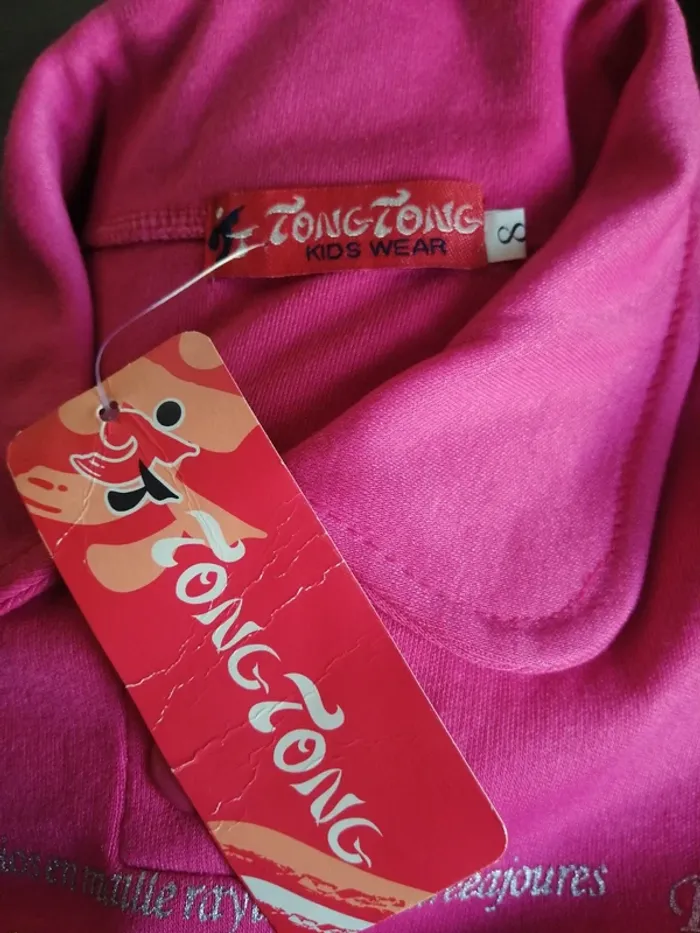 Pull fin rose avec col boutons imprimé papillon et message / tong tong / (8ans) - photo numéro 9