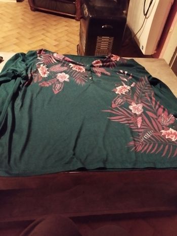 Haut femme taille 54 56 a manches longues vert avec des fleurs Bon état 3.50