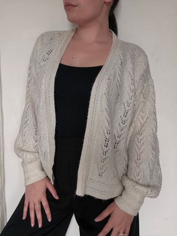 Gilet cardigan tricot blanc crème Gémo M minimaliste élégant