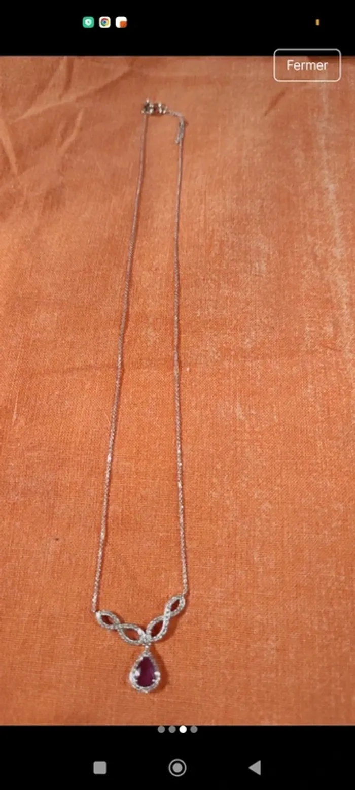 Collier or blanc rubis diamants - photo numéro 3