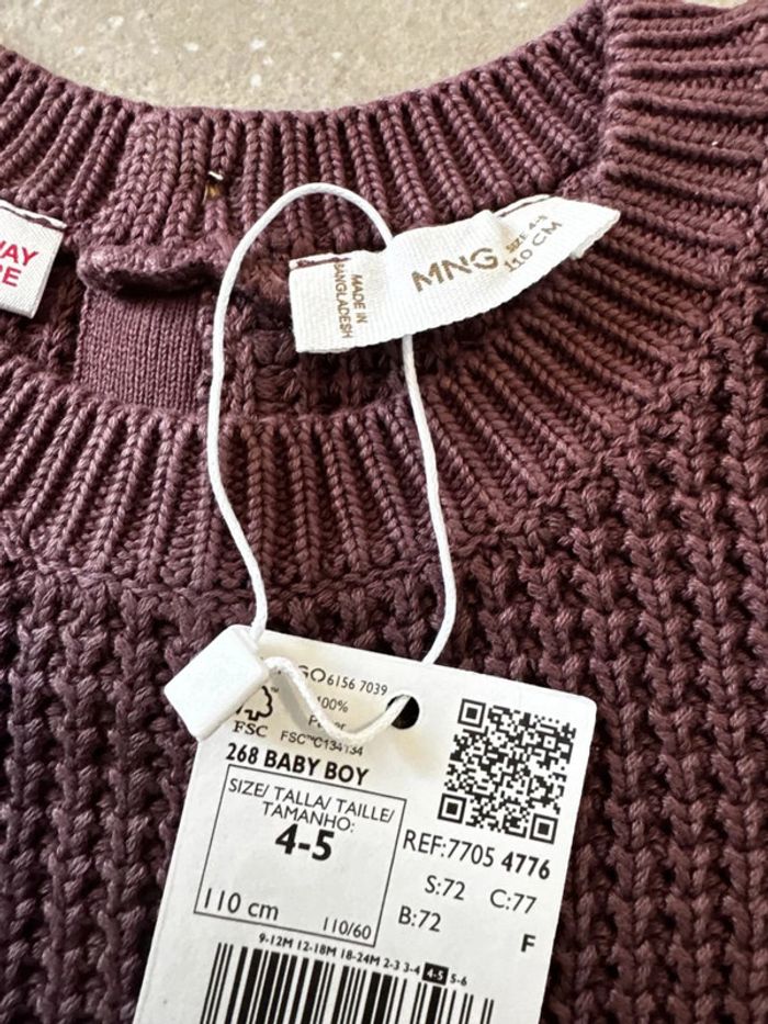 Pull-over combiné maille marron Mango, taille 4/5 ans, neuf valeur 23€ - photo numéro 2