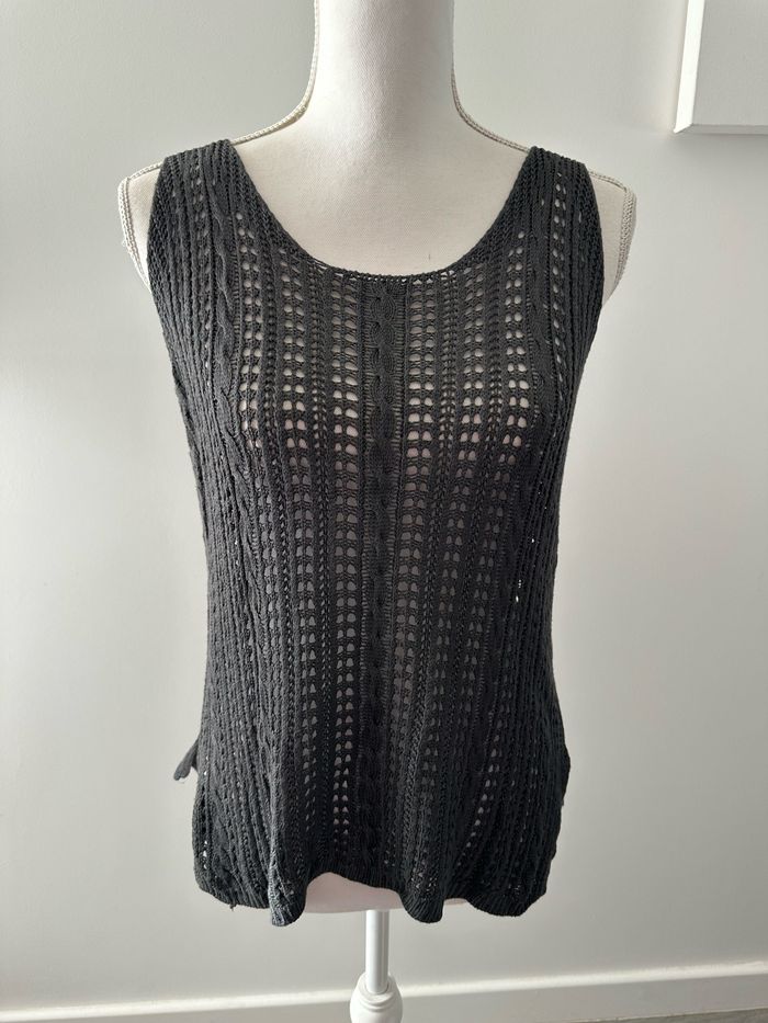 Débardeur en crochet tricot gris foncé Y2K Vintage T38 M