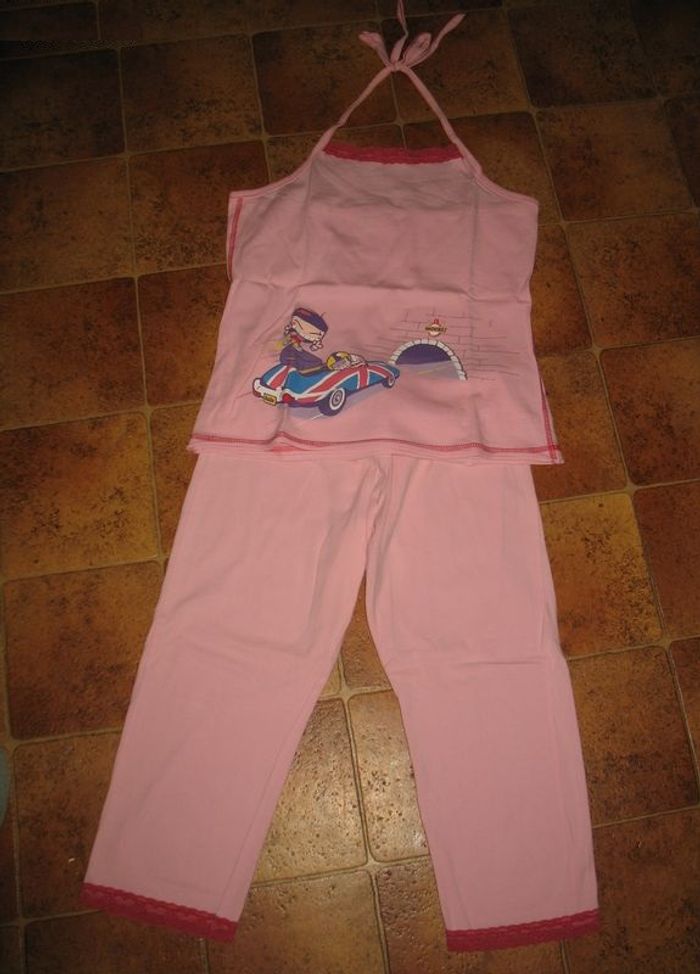 PYJAMA 2 PCS : PANTACOURT + DÉBARDEUR ROSE "ETAM" - TAILLE S - n°01