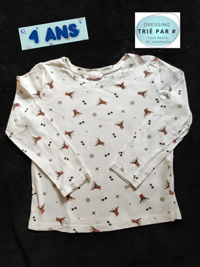 T-shirt manches longues 4 ans blanc motif Rennes brillant