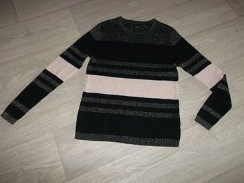 Pull ZAMBA noir et rose paillté taille 40 TBE
