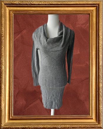 Robe longue pull grise avec col roulé, sans marque, taille 38/40