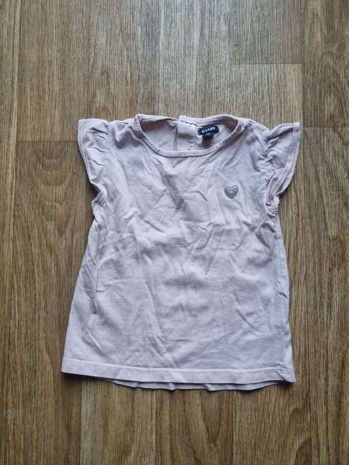 T-shirt rose pâle Kiabi - Détail cœur argenté - photo numéro 1