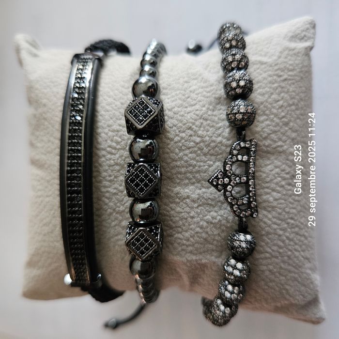 🖤 Bracelet n°1 : Noir & Argenté avec Couronne - Design masculin/féminin chic - photo numéro 2