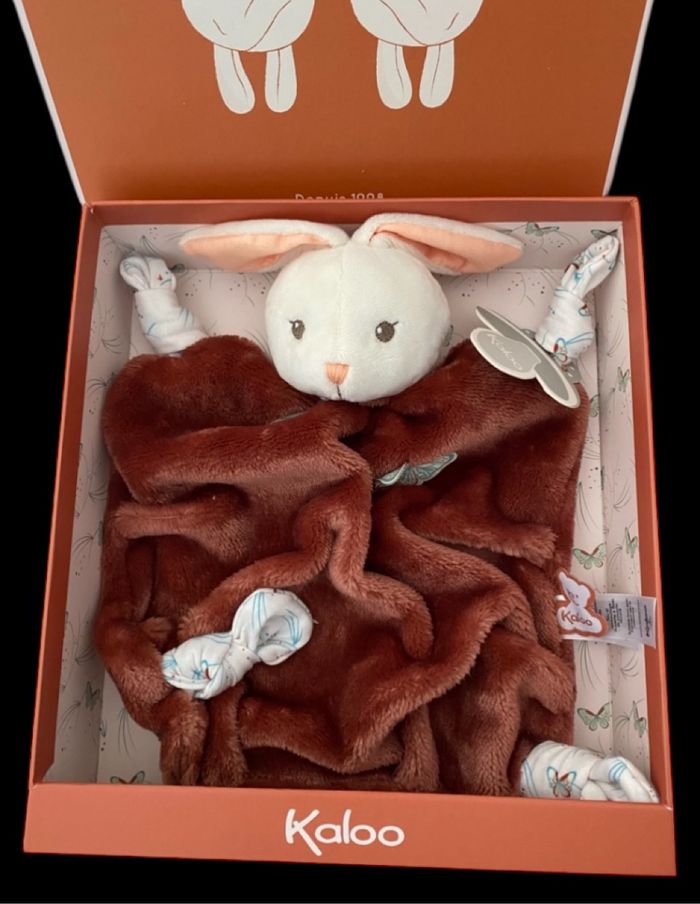 ❤️Doudou plat lapin plume cannelle marron papillon kaloo - photo numéro 2