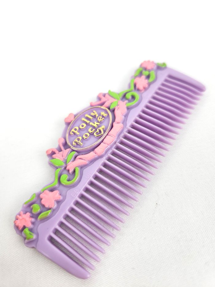 Peigne Accessoire Polly Pocket Vintage - Violet Fleurs Roses / Rétro Années 90 - photo numéro 3