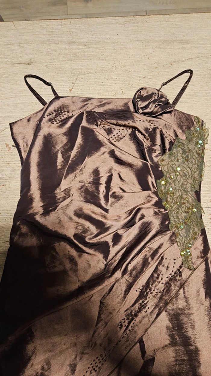 Robe longue de soirée brun satiné, à bretelles, Envie Collection, XL - photo numéro 5