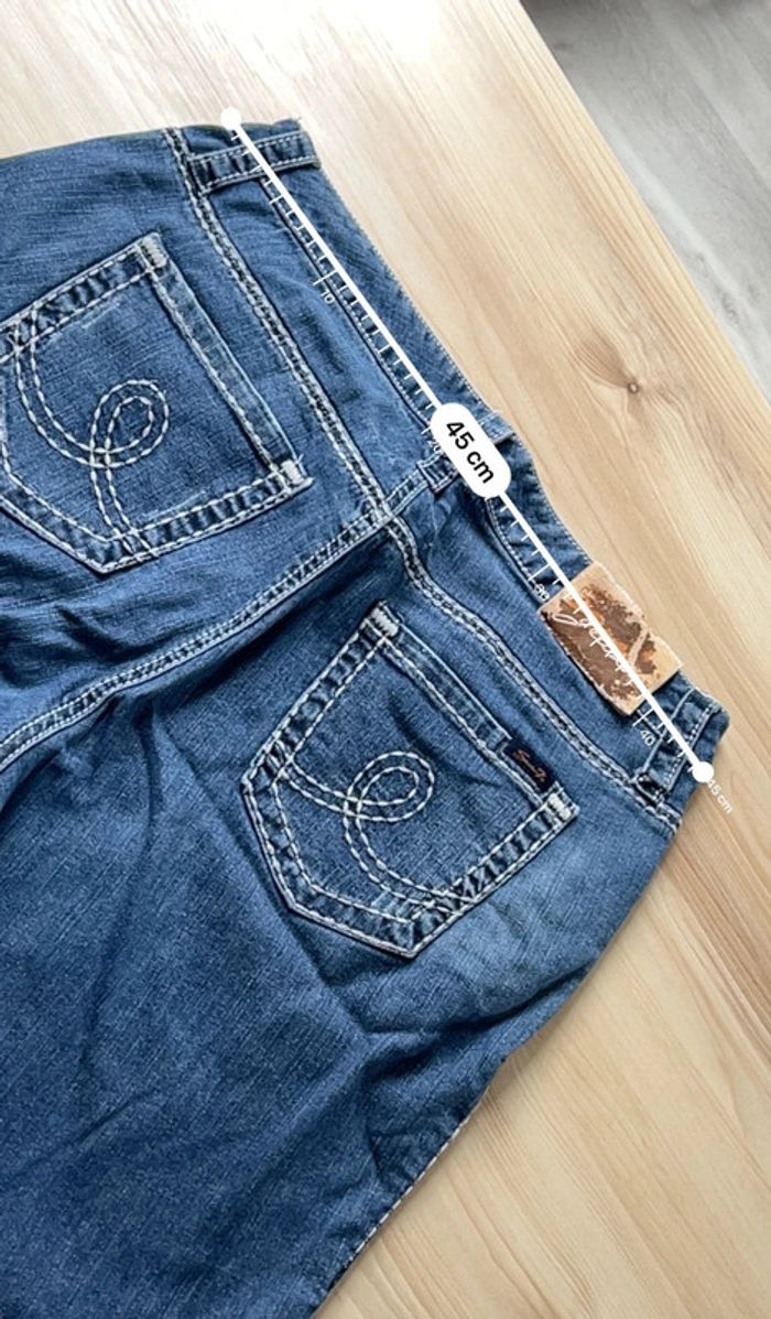 Short en jean vintage femme L/XL – bleu foncé brodé - photo numéro 5