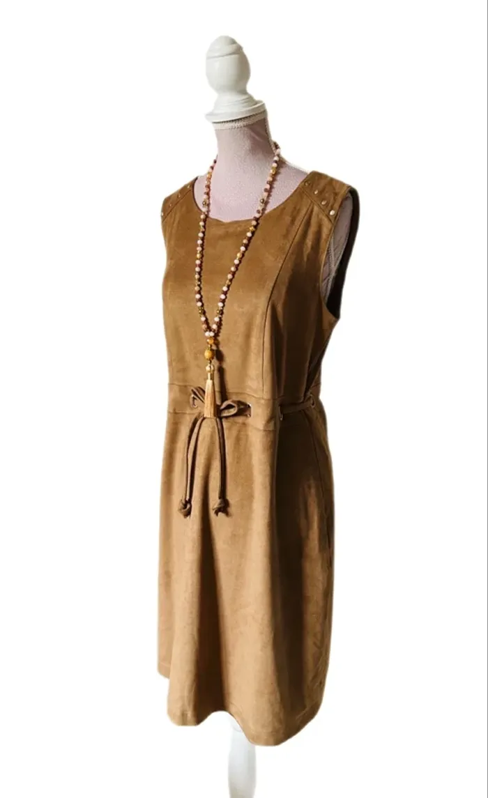 💐🍁Robe bohème chic automnale camel imitation daim 38/40 autumnal natural suede dress🍁💐 - photo numéro 6