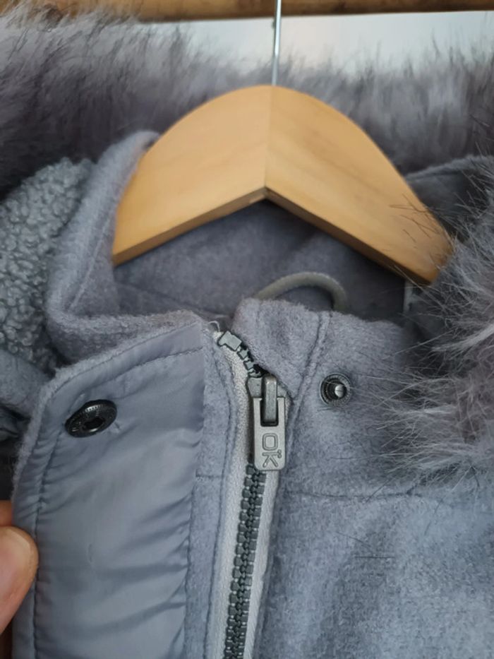 Joli manteau à capuche en laine gris très chaud Okaïdi 12 ans - photo numéro 5