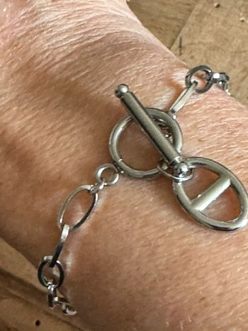 Bracelet maillons larges acier inoxydable argent cercle tige maillon farandole cd