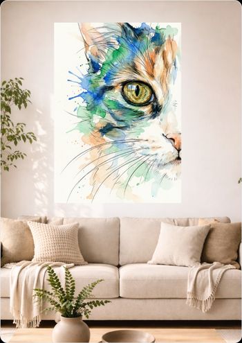 Affiche murale chat aquarelle "Regard de Chat" déco animal A3 Sans cadre