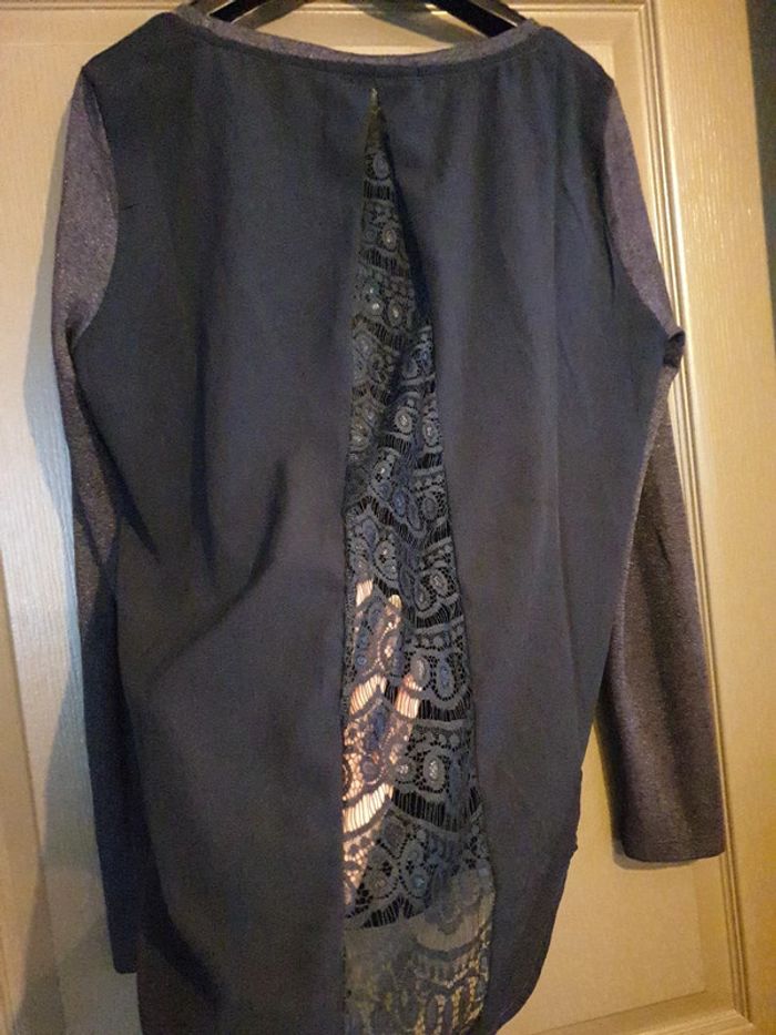 Blouse fluide bi matière bleu marine - photo numéro 6