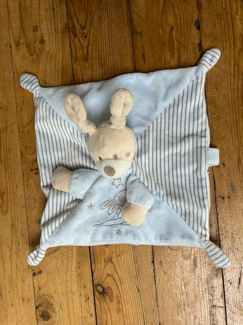 Doudou plat lapin velours bleu ciel état neuf 