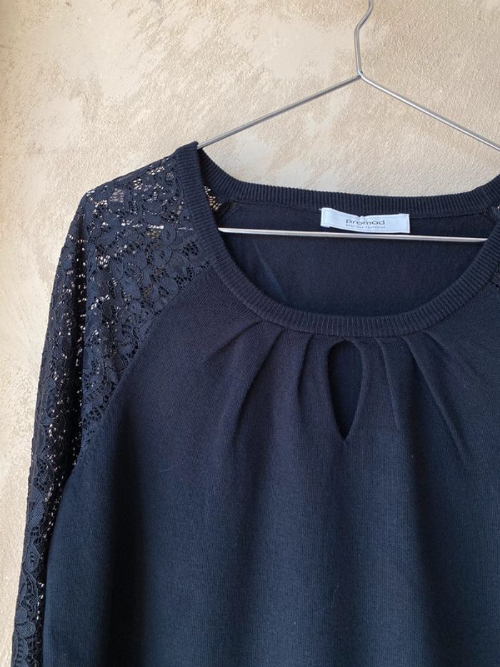 Joli Pull noir manches dentelle Promod M - photo numéro 6