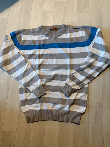 Pull 12 ans s1s mix à rayures gris blanc et bleu très bon état
