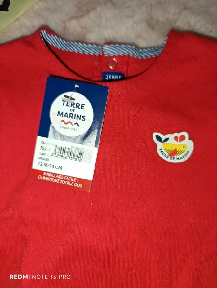T shirt rouge terre de marins 12m coeur brodé - photo numéro 2