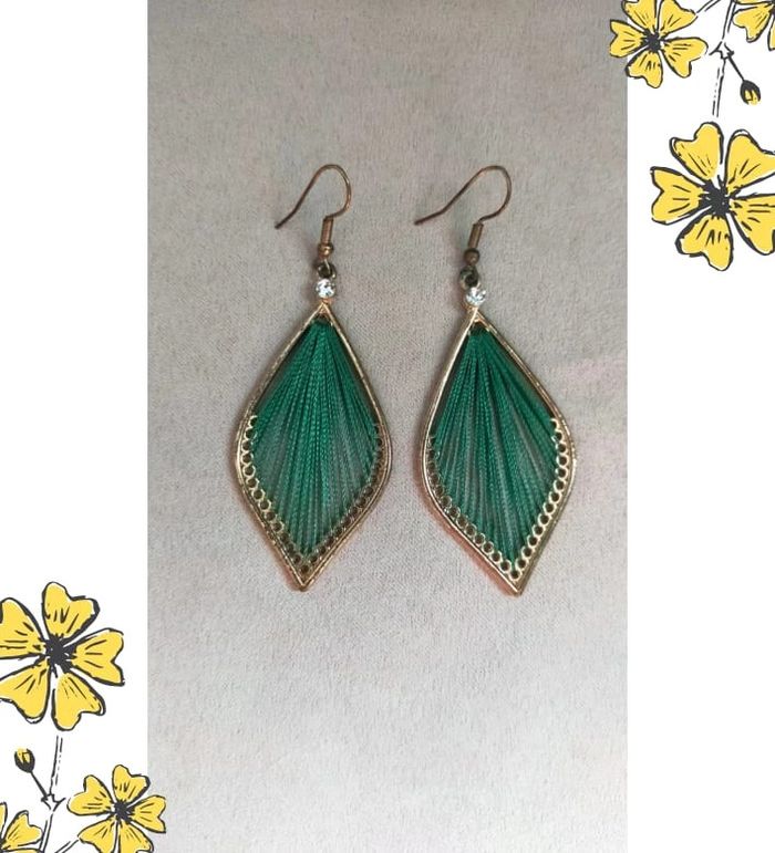 Boucles d’oreilles goutte ajourée vert émeraude et doré