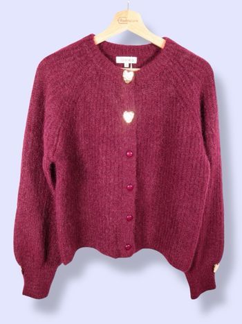 Gilet Cardigan Graciela avec boutons décoratifs en forme de cœur | Bordeaux | Taille unique