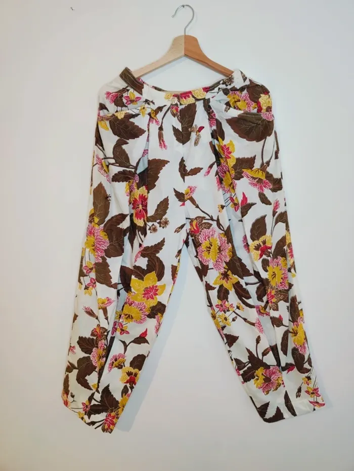 Pantalon fleuri Vintage 80's paperbag