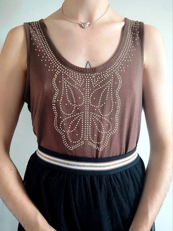 Débardeur marron clous doré papillon y2k / La Redoute Création - 40/L à 44/XXL