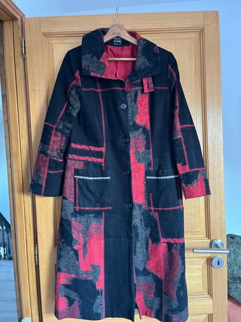 Long manteau mi-saison noir rouge 40 femme