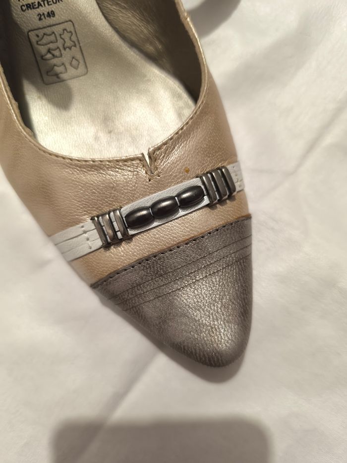 Escarpin beige et doré J Metayer T 39 - photo numéro 5