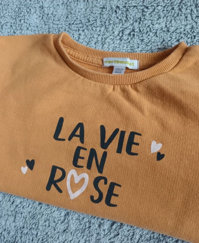 Sweat / Pull à Motifs Coeur " La Vie En Rose " Fille Jaune Moutarde & Noir | 8 Ans - 128 cm 💐🌻
