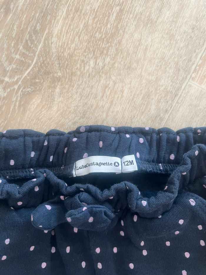 Pantalon bleu marine avec des petits cœurs rose lulu castagnette 12 mois - photo numéro 2