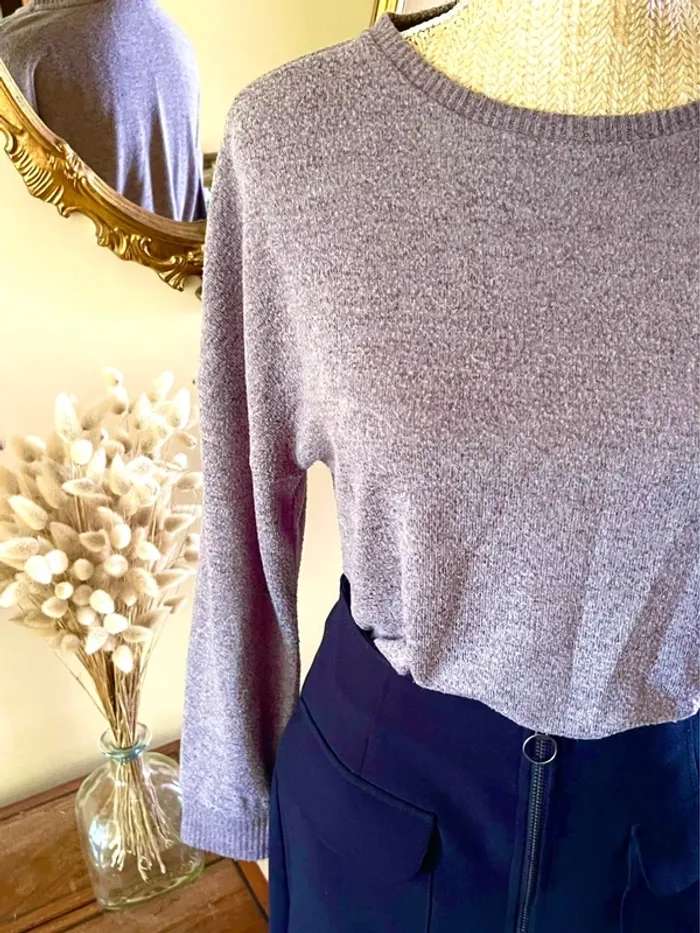 Pull fin gris col rond manches longues basique cosy - photo numéro 14