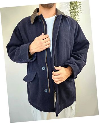 Manteau vintage en laine et cachemire Yves Saint Laurent avec col en cuir taille L