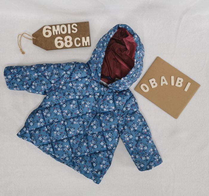 Doudoune fleurie 👣 obaïbi,matelassée, légère, 6mois